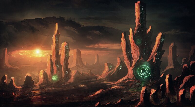 Alien Landscape with Towers — Orange