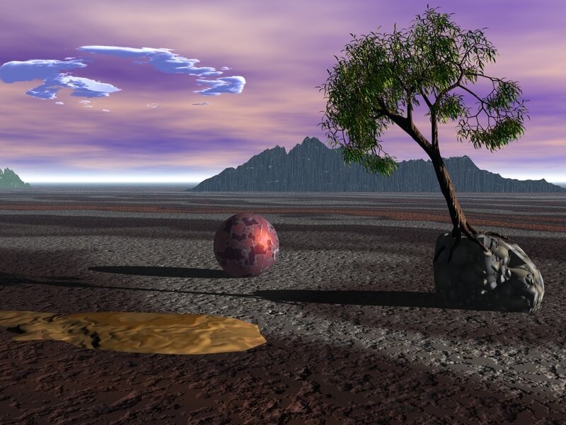 alien landscape with tree and sphere