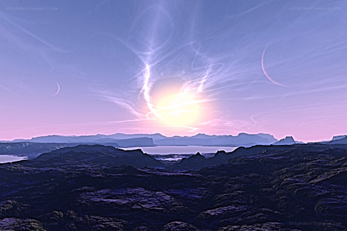 alien landscape with twin moons