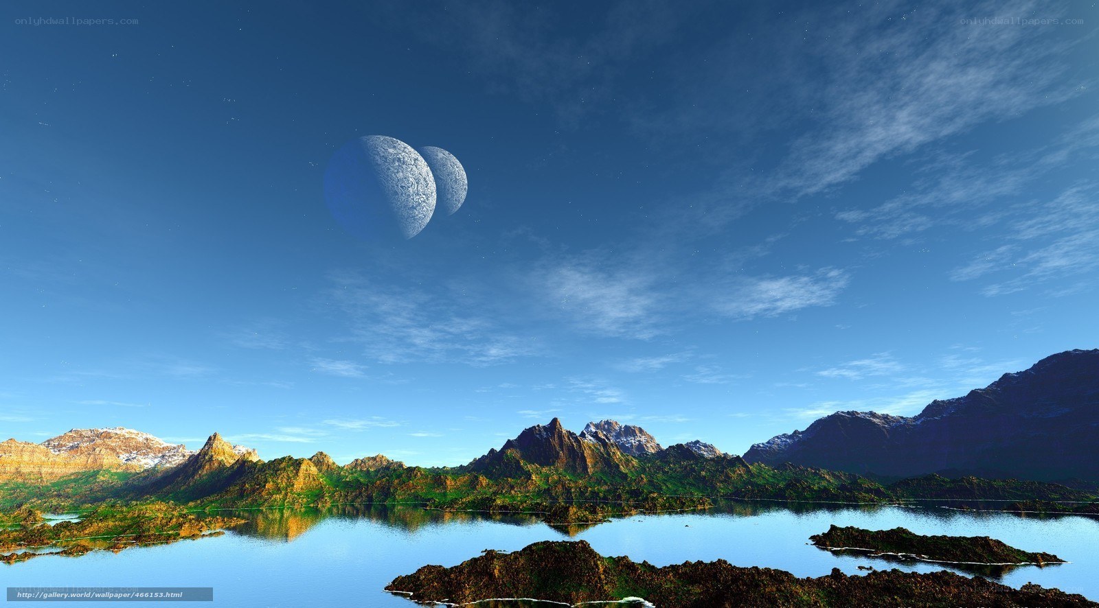 Alien landscape with twin moons