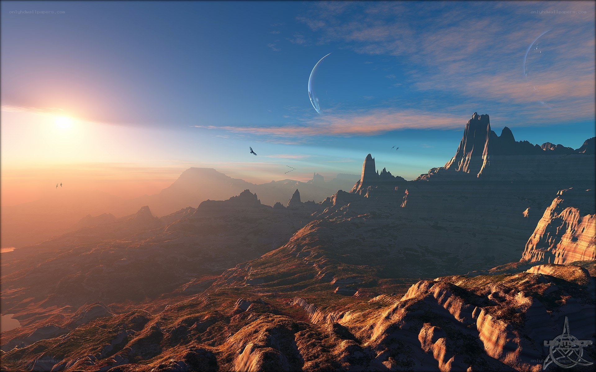 alien landscape with twin moons