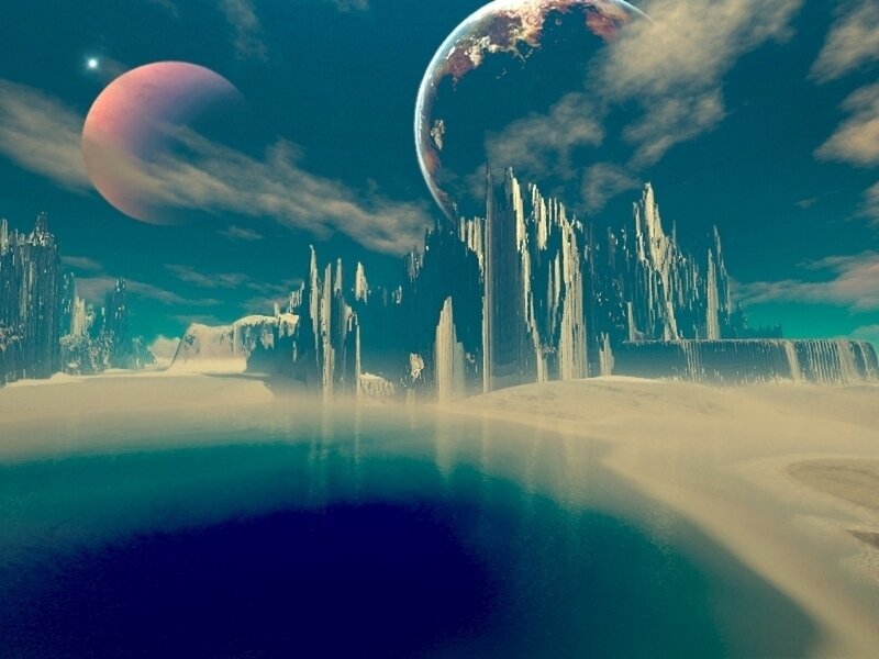 Alien Landscape with Twin Moons — Blue