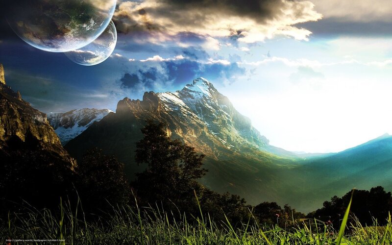 Alien landscape with twin planets