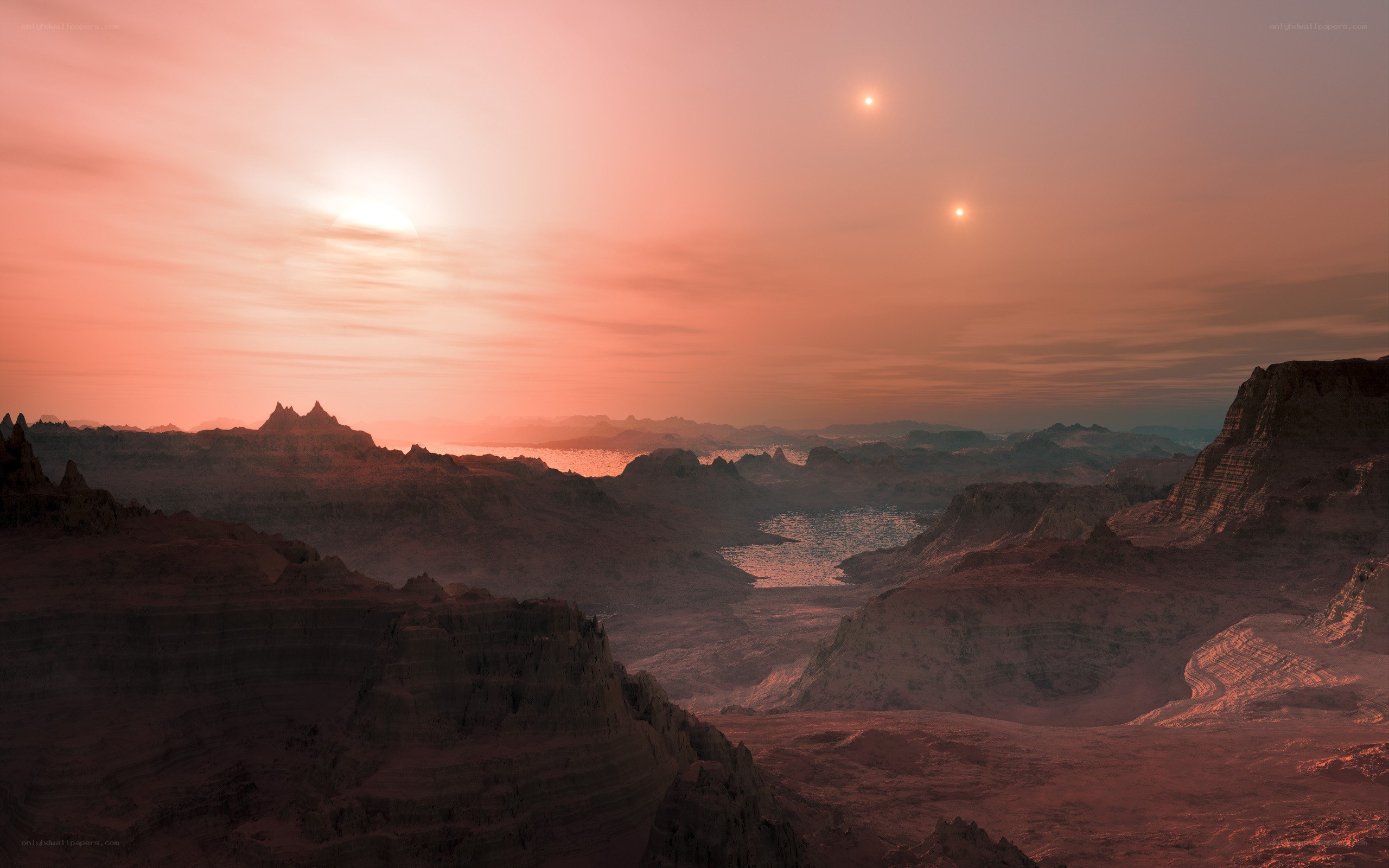 alien landscape with twin suns