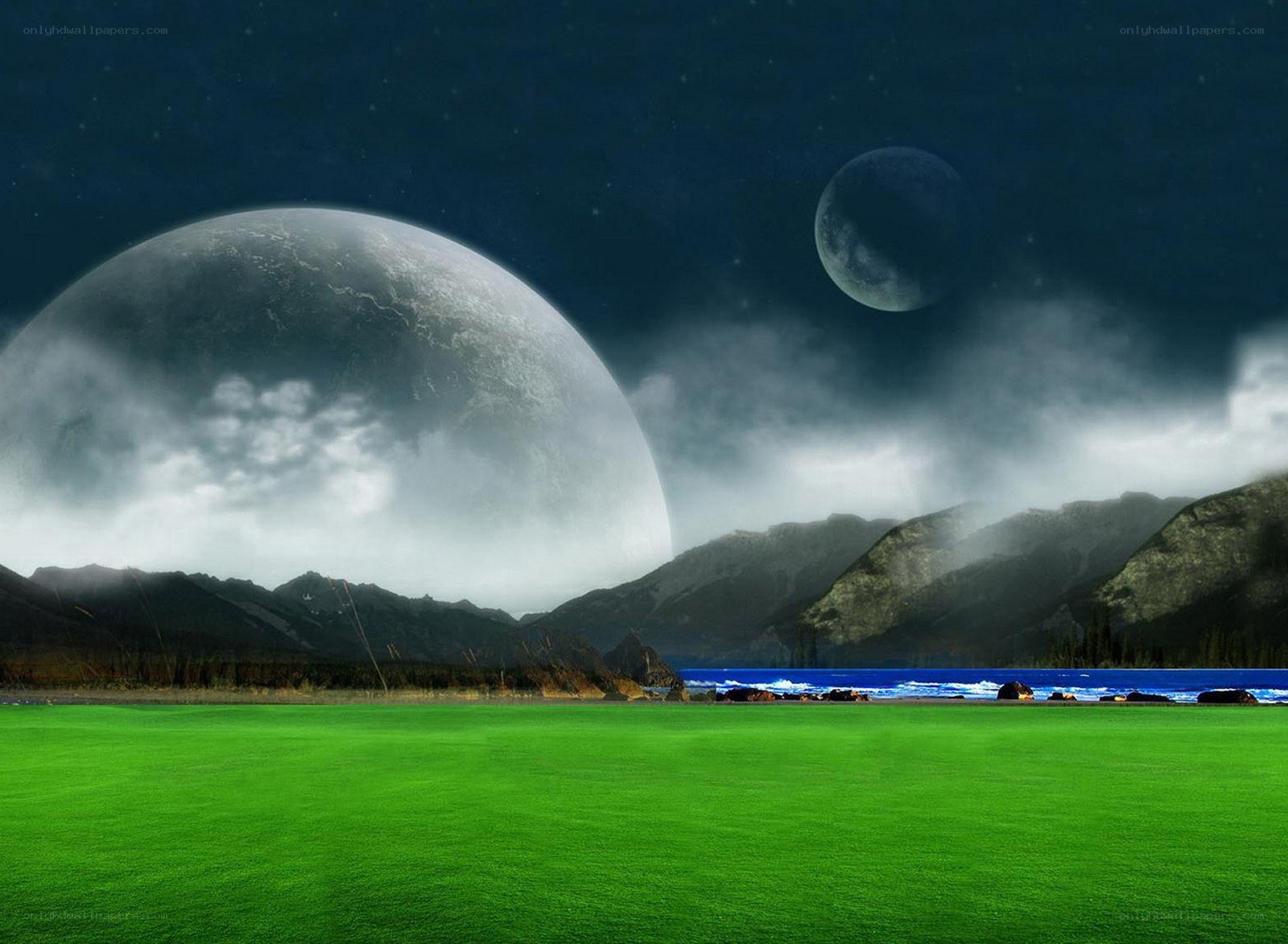 Alien landscape with two moons