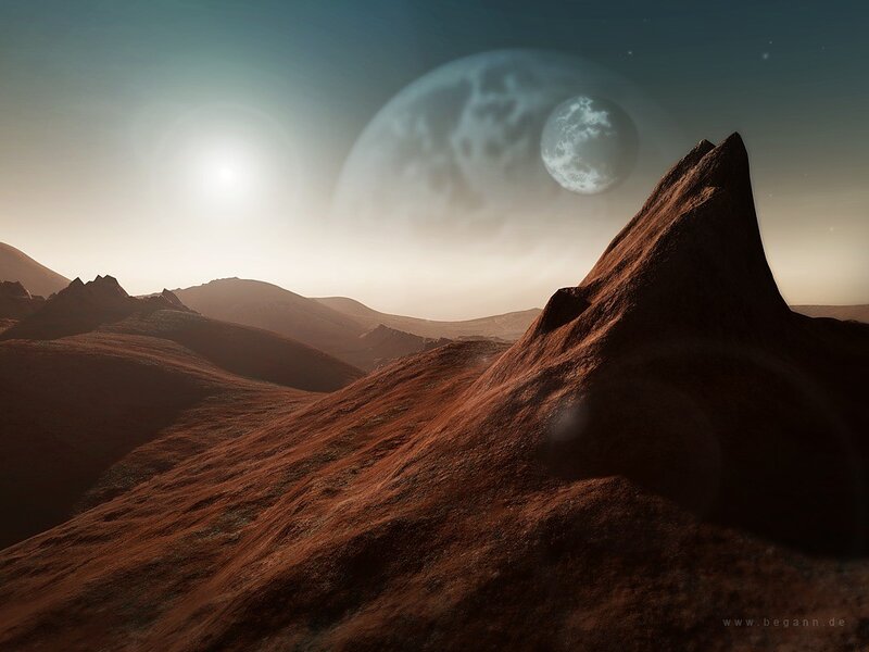 Alien landscape with two moons