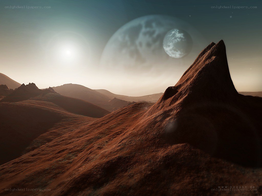 Alien landscape with two moons