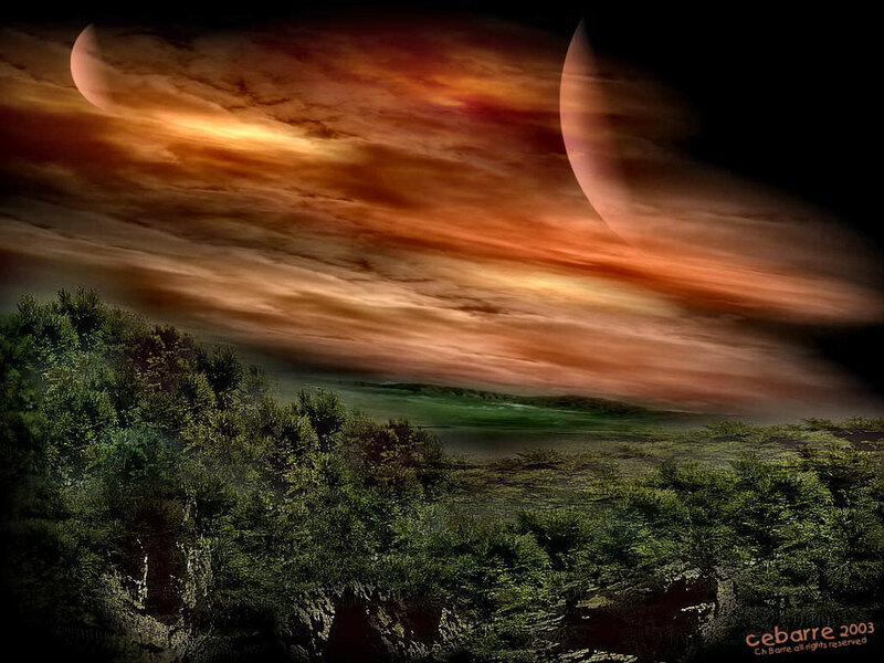Alien Landscape with Two Moons — Orange