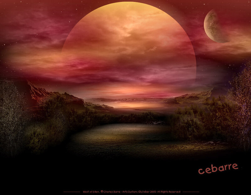 Alien Landscape with Two Moons — Red