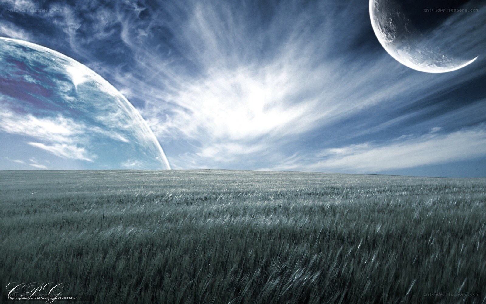 Alien landscape with two moons