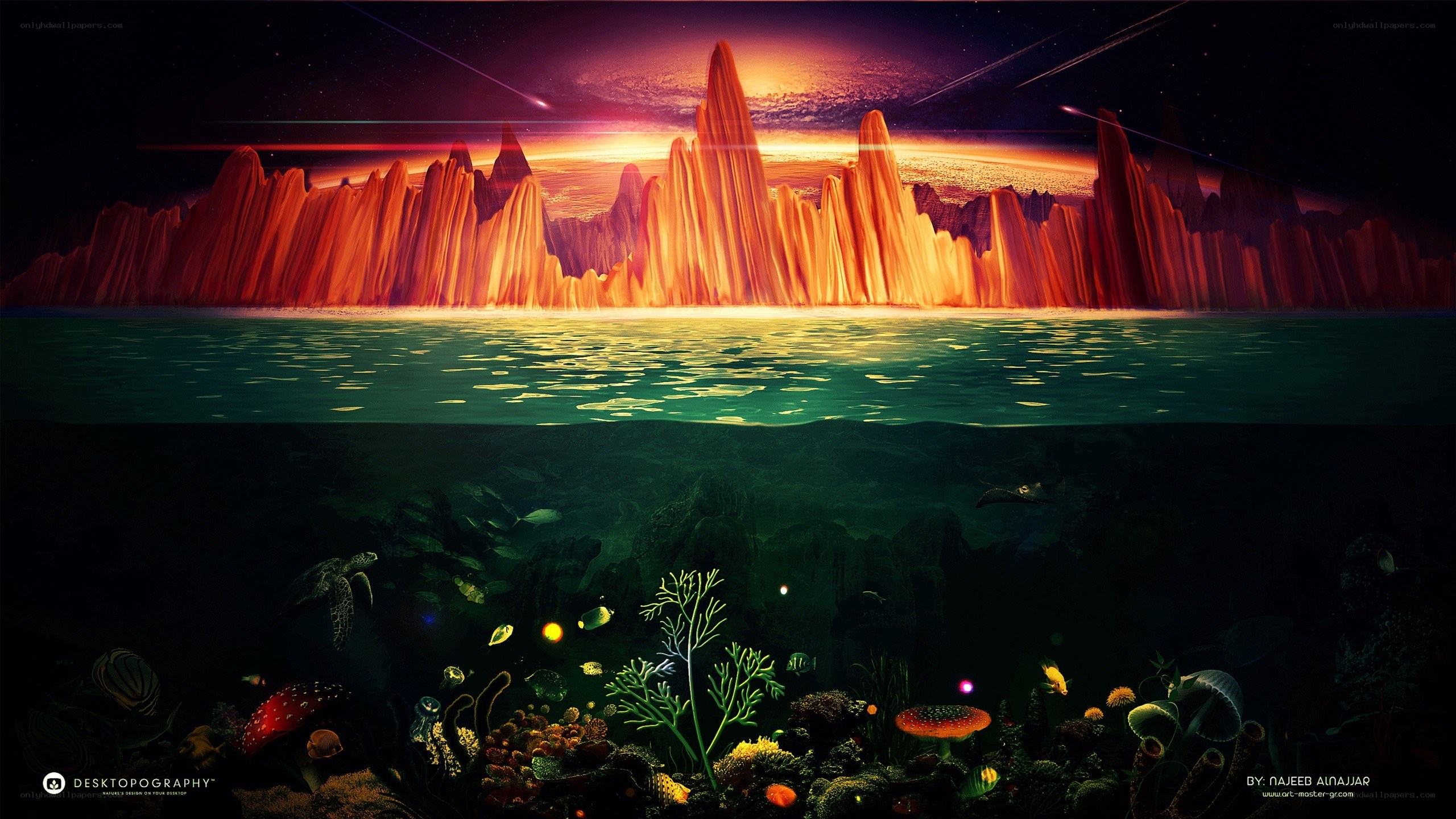 Alien landscape with underwater scene