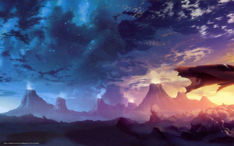 alien landscape with volcanoes