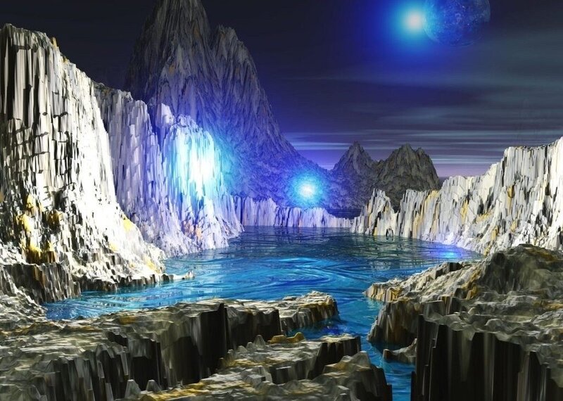 Alien Landscape with Water — Blue, Dramatic