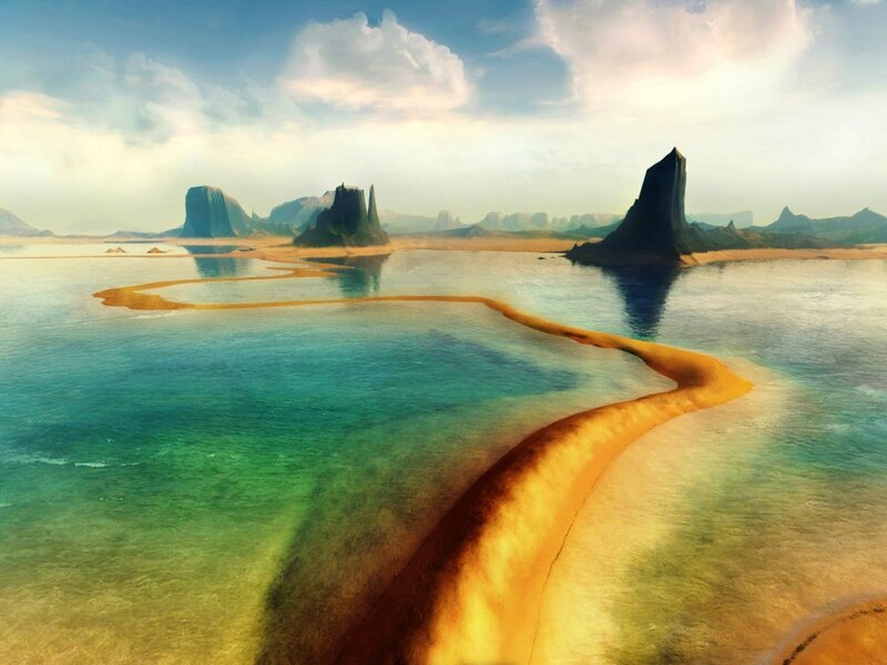 Alien Landscape with Water — Blue, Serene, Afternoon