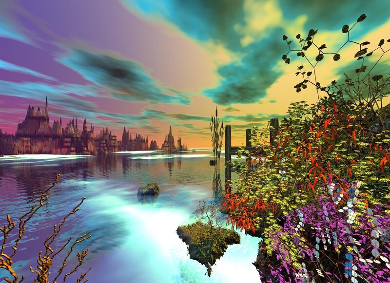 Alien Landscape with Water — Purple
