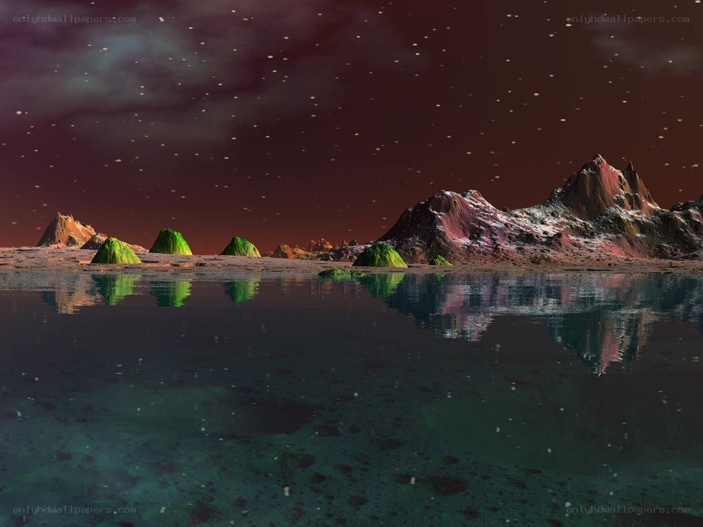 alien landscape with water reflection