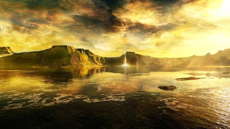 Alien Landscape with Waterfall — Gold