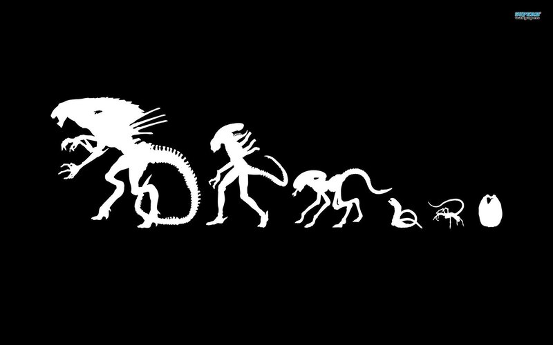 Alien Life Cycle — White, Dark, Vector Art, Silhouette