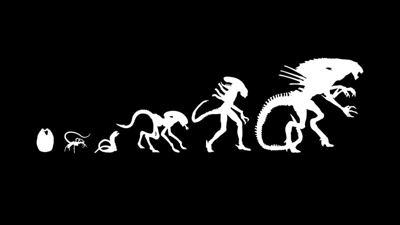 Alien Life Cycle — White, Dark, Vector Art