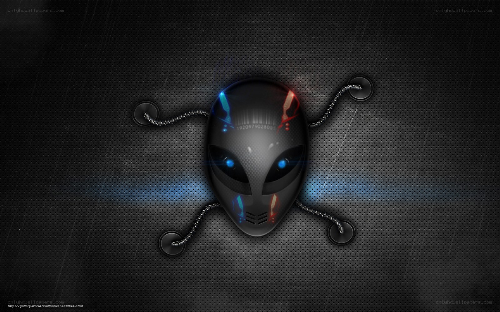 alien mask on metal mesh