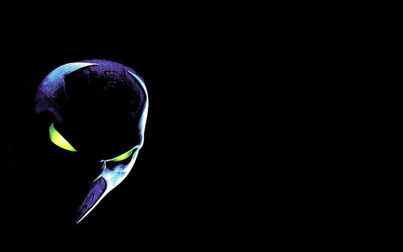 Alien Mask with Glowing Eyes — Black, Dramatic, Night