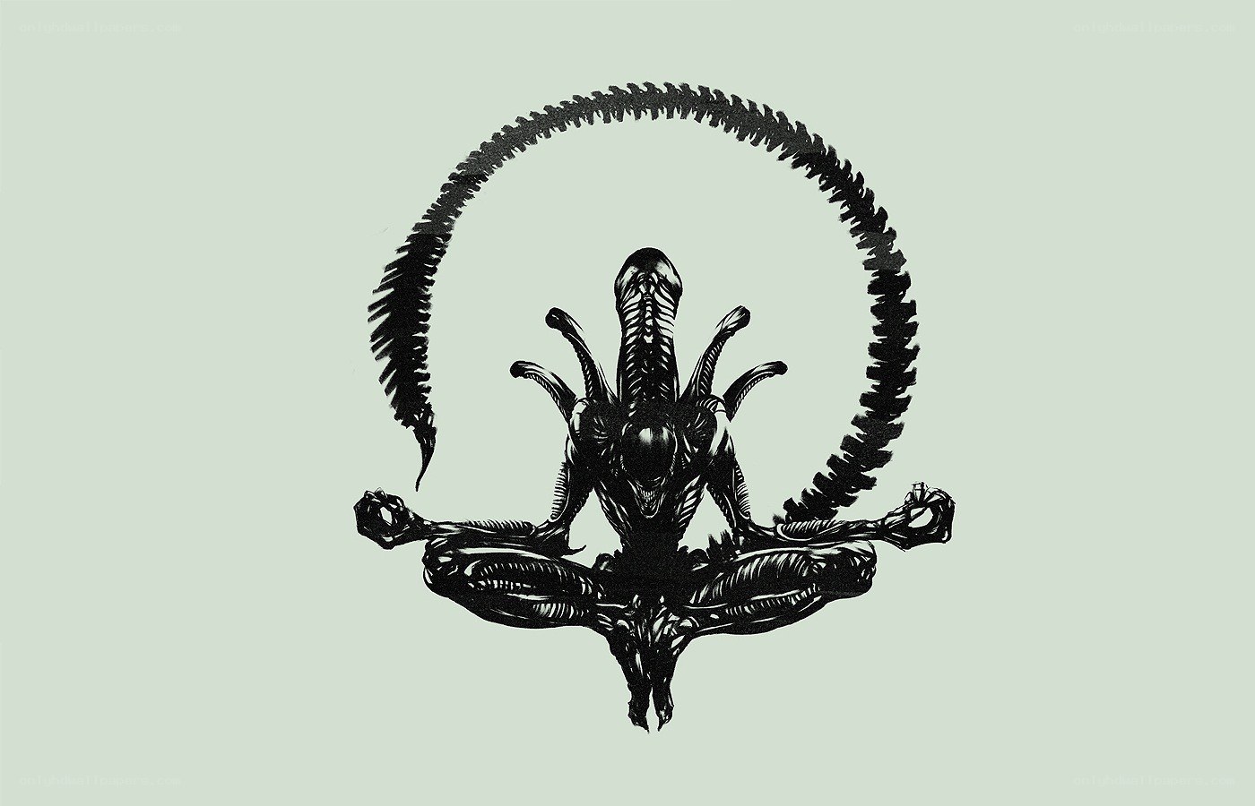 Alien meditating in lotus position