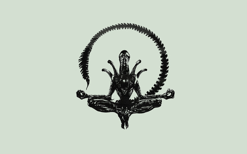 Alien meditating in lotus position