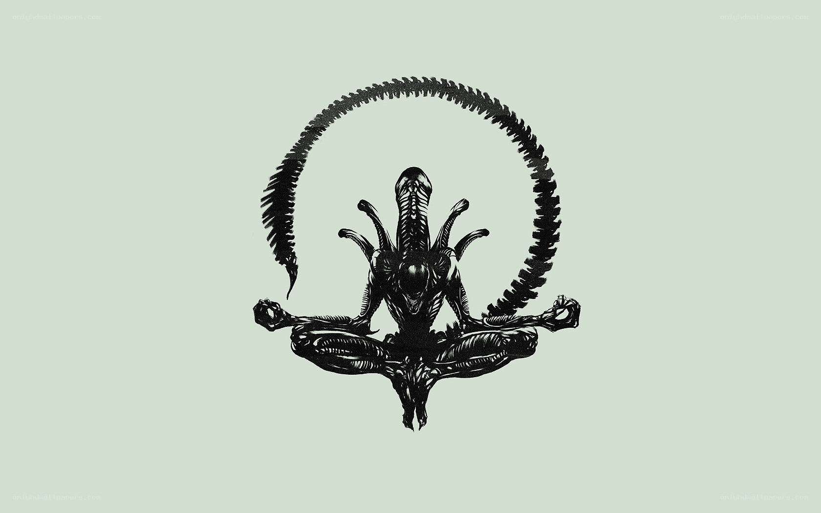Alien meditating in lotus position