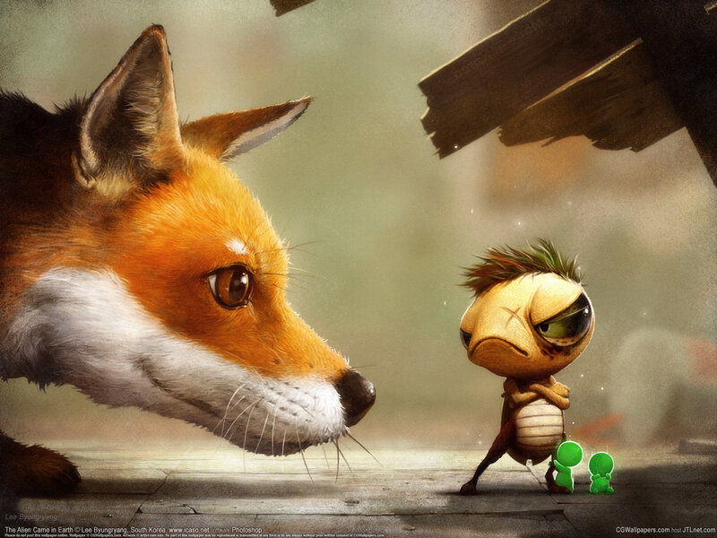 Alien meets fox on Earth