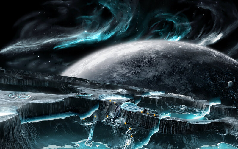 Alien Moon Base — Black, Dramatic, Night