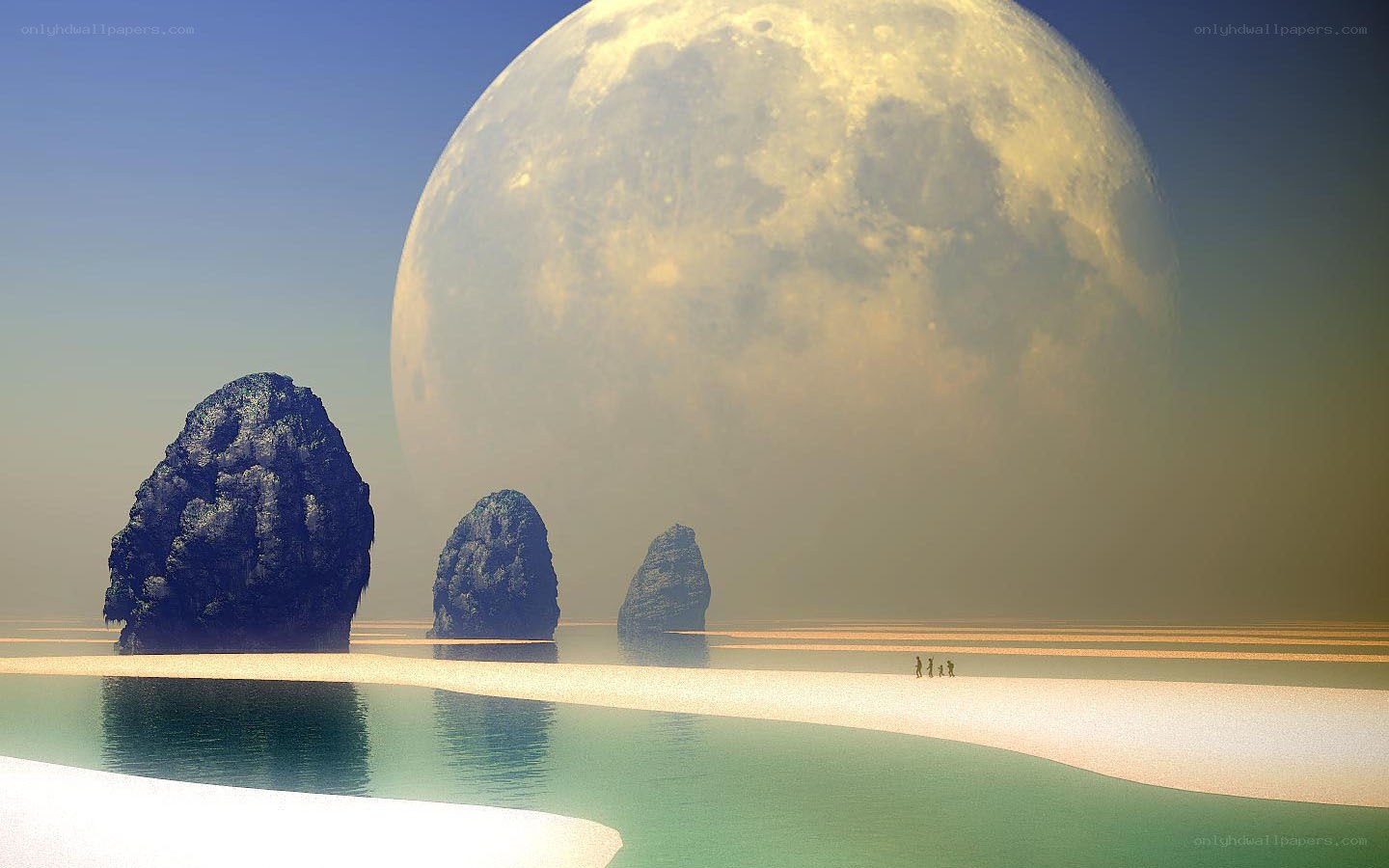 Alien moon over alien shore