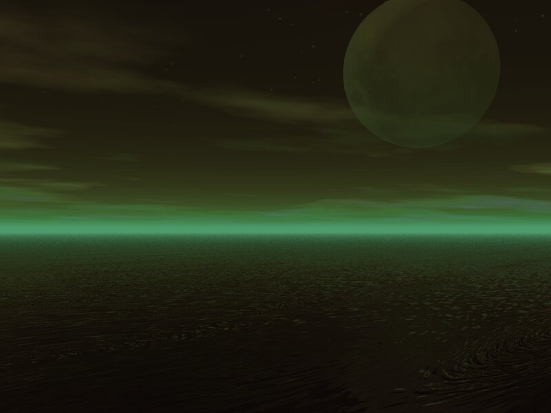 alien moon over green sea