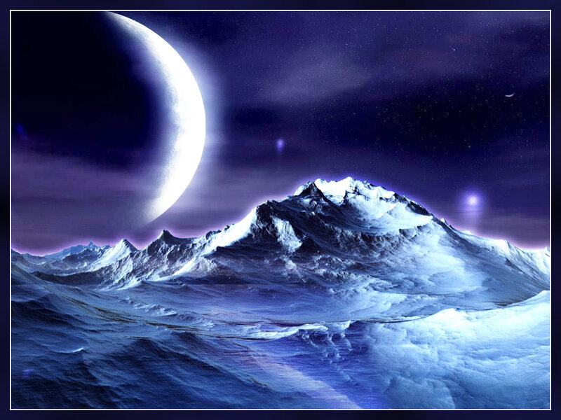 alien moon over snowy mountains