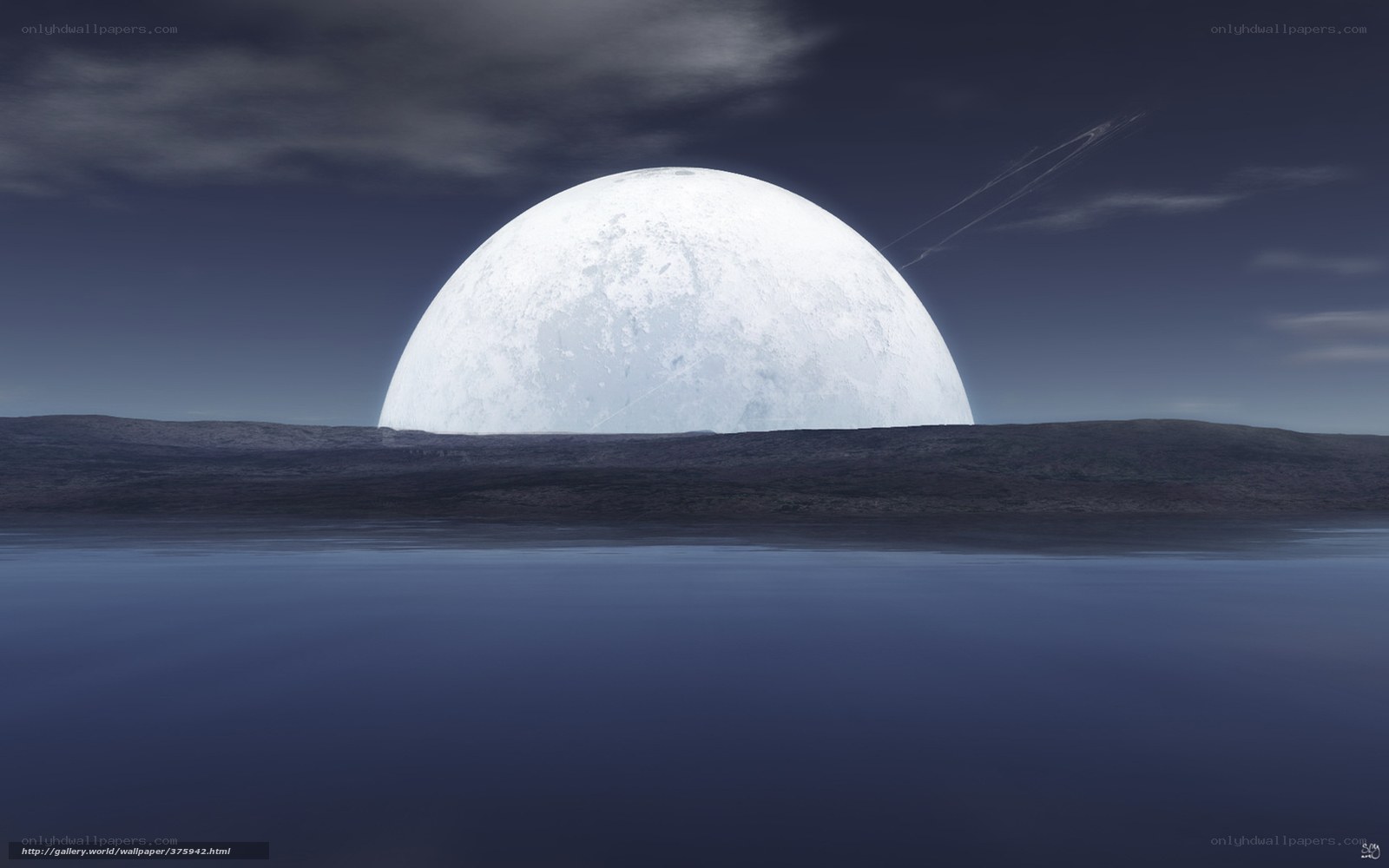alien moon over water