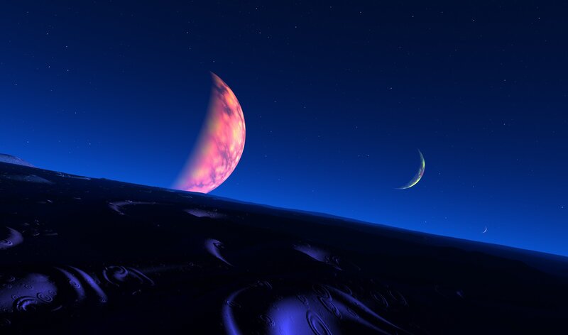alien moons over a dark planet