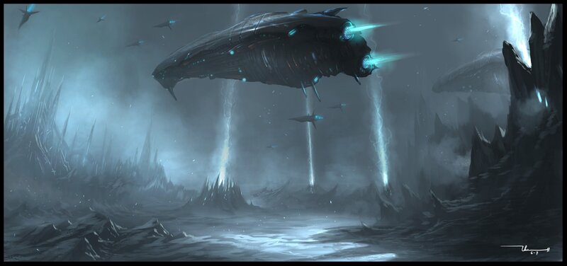 alien mothership over alien world
