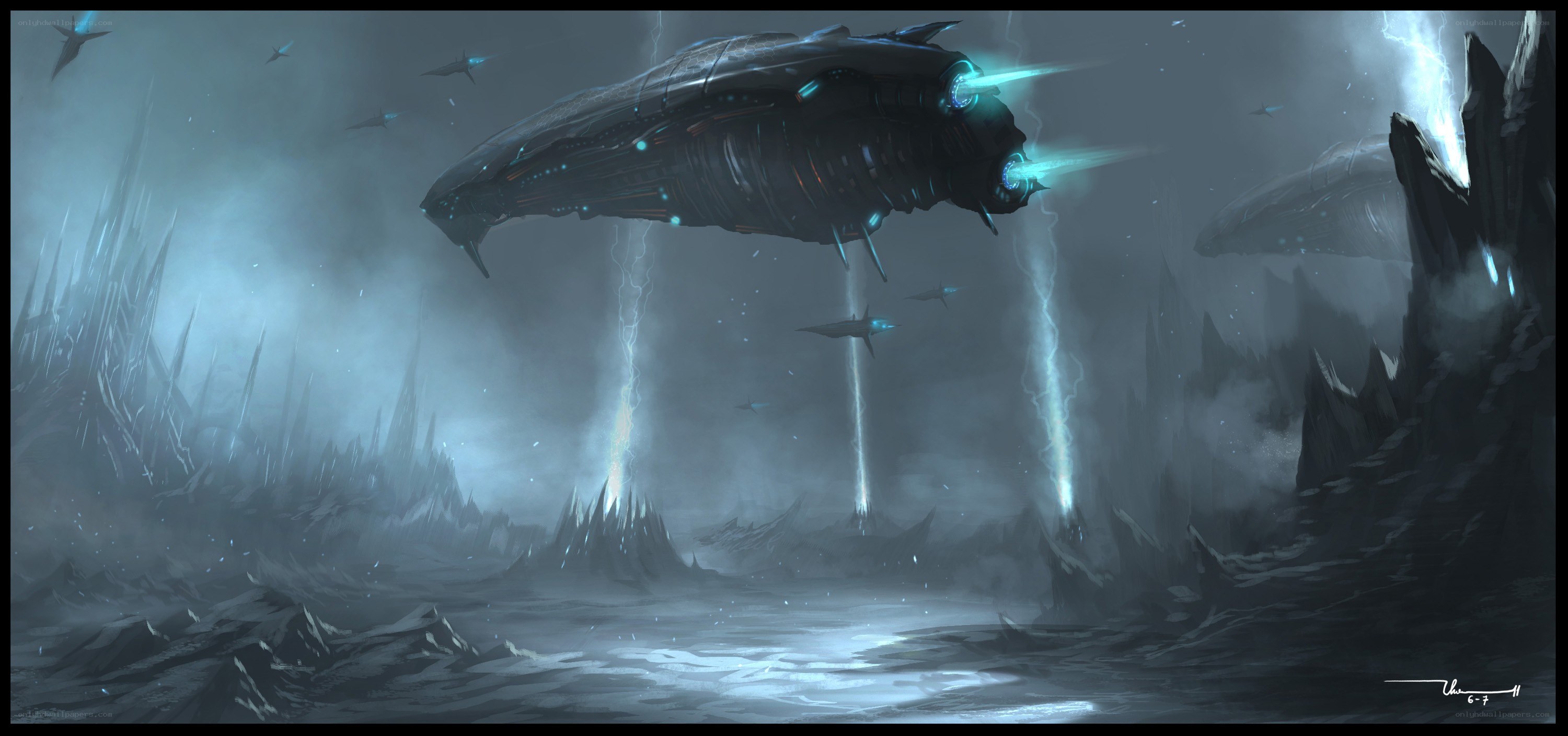 alien mothership over alien world