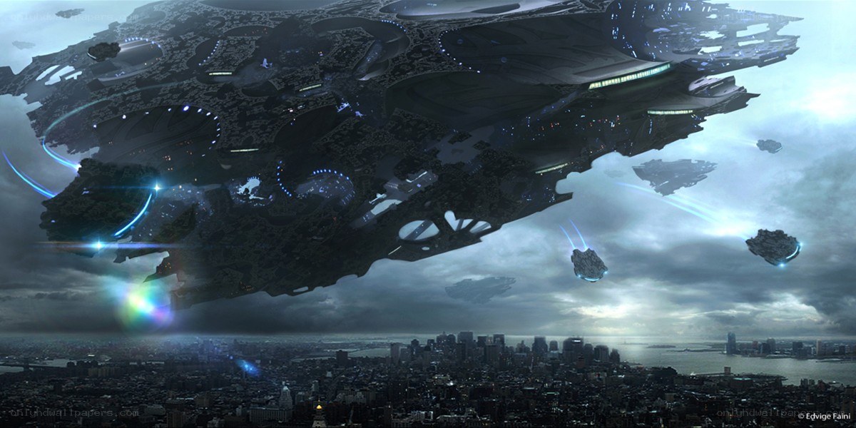 Alien mothership over city