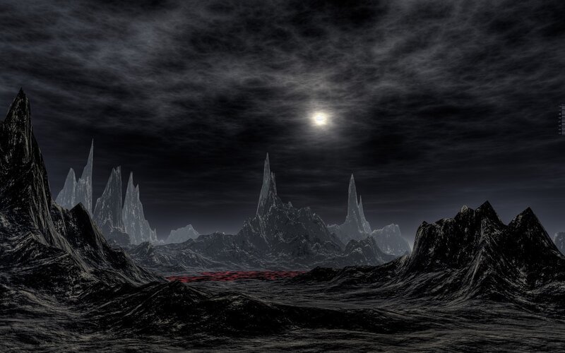 Alien Mountain Landscape — Black, Dark