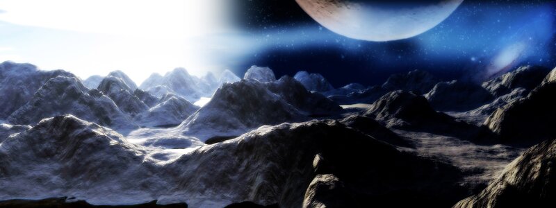Alien Mountain Landscape — Blue, Dramatic, Night, Digital Art, Mountains