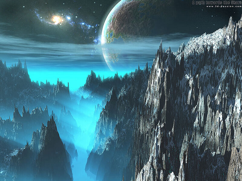 Alien Mountain Landscape — Blue, Dramatic, Night