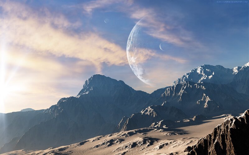 Alien Mountain Landscape — Blue, Dramatic, Sunrise