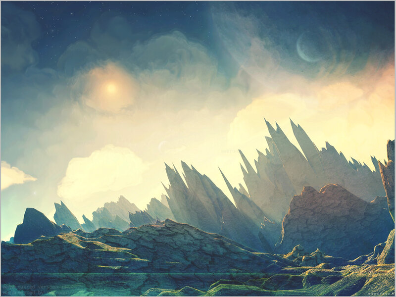 Alien Mountain Landscape — Blue, Dramatic