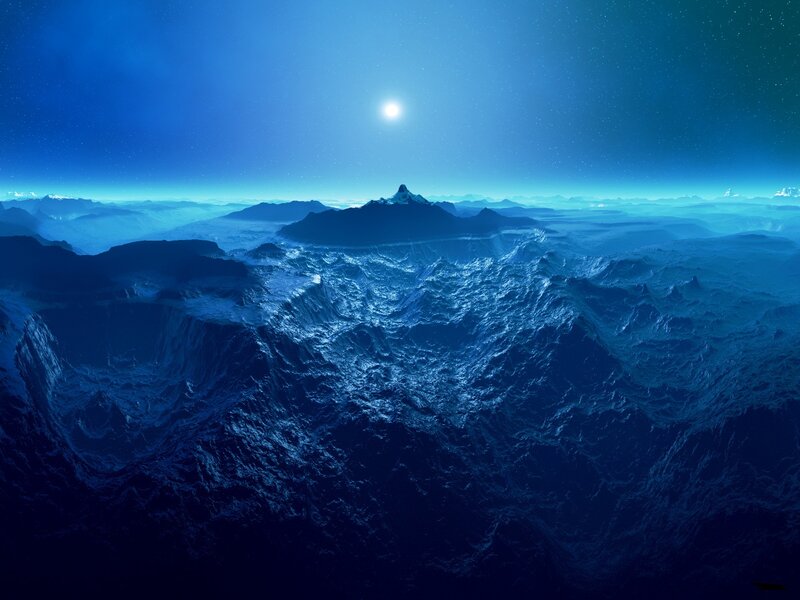 Alien Mountain Landscape — Blue, Serene
