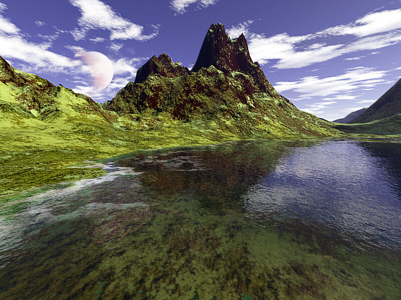 Alien Mountain Landscape — Green, Serene