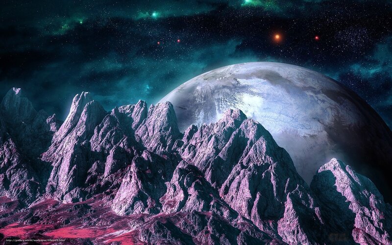 Alien Mountain Landscape — Purple, Dramatic, Night