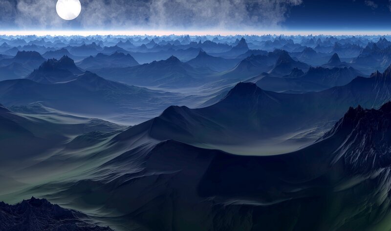 Alien Mountain Range — Blue, Dramatic, Night
