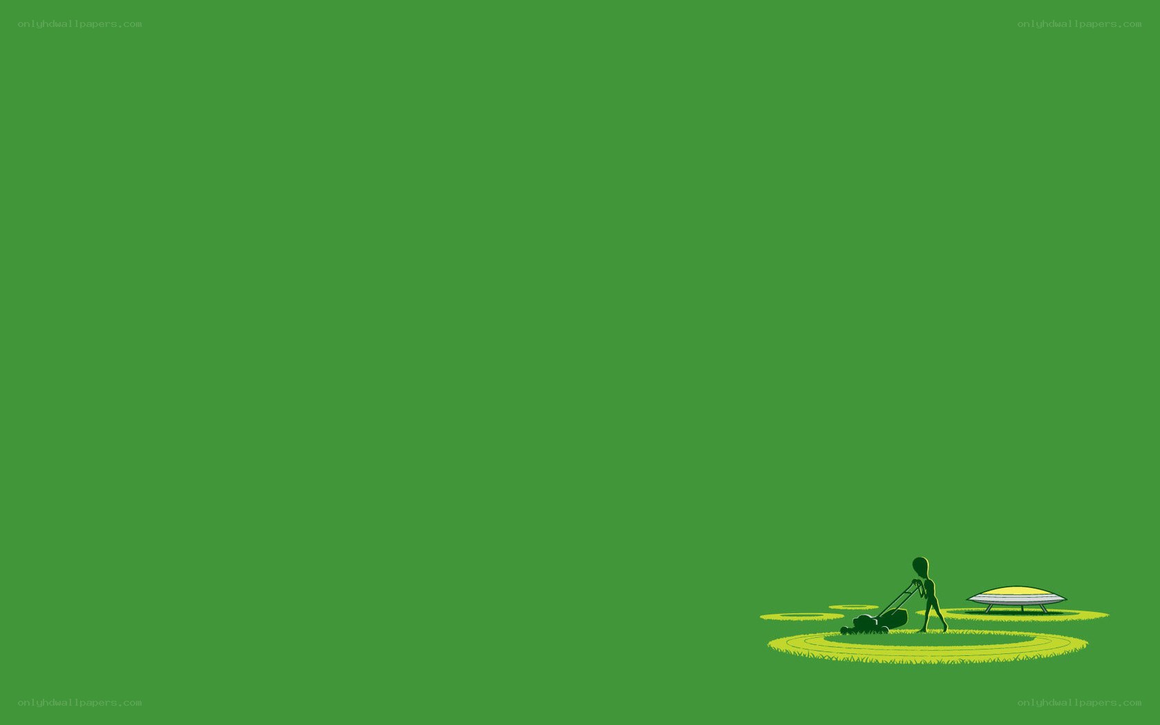 alien mowing lawn