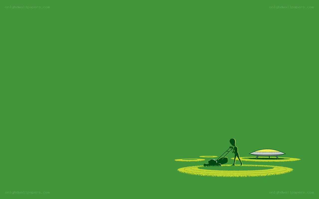alien mowing lawn