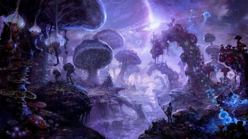 alien mushroom forest landscape